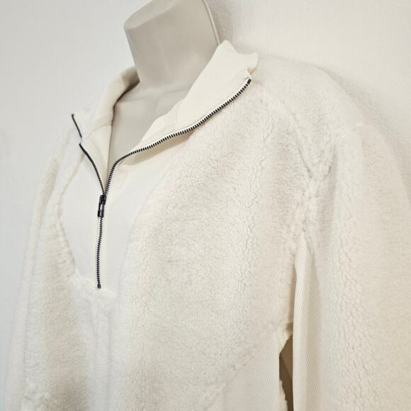 DAILY PRACTICE ANTHRO Sherpa Half-Zip Sweatshirt in Ivory Comb Size S NWT - Picture 5 of 12
